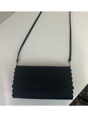 Elegant Black Scalloped Flap Clutch - Women's Evening Bag